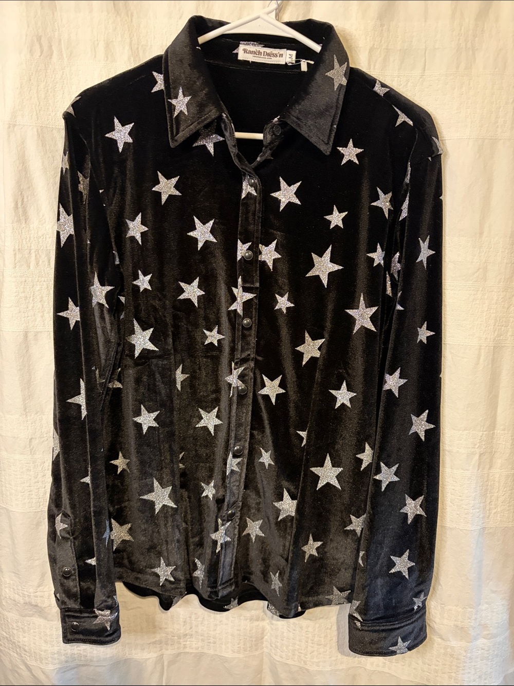 NWT Ranch Dress’n black velvety with silver stars